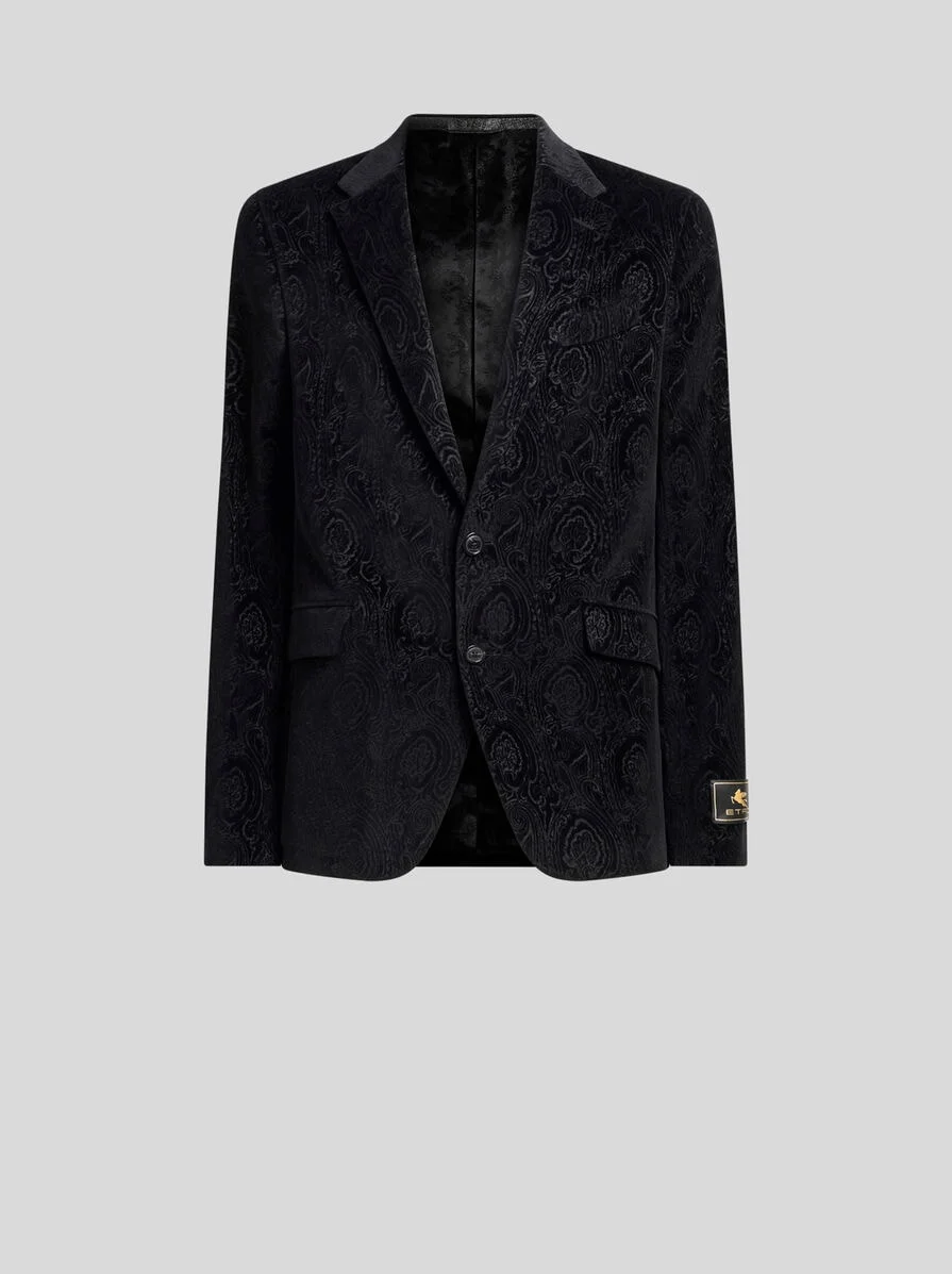 SINGLE-BREASTED JACKET IN COTTON VELVET WITH ARNICA MOTIF - 1