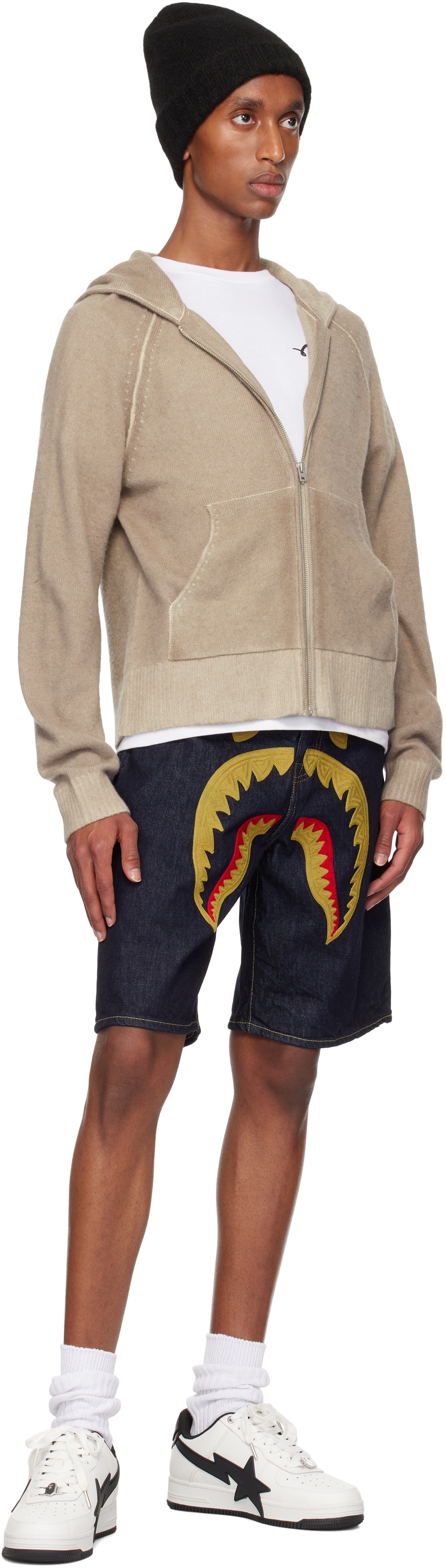 Navy Shark Denim Shorts - 4