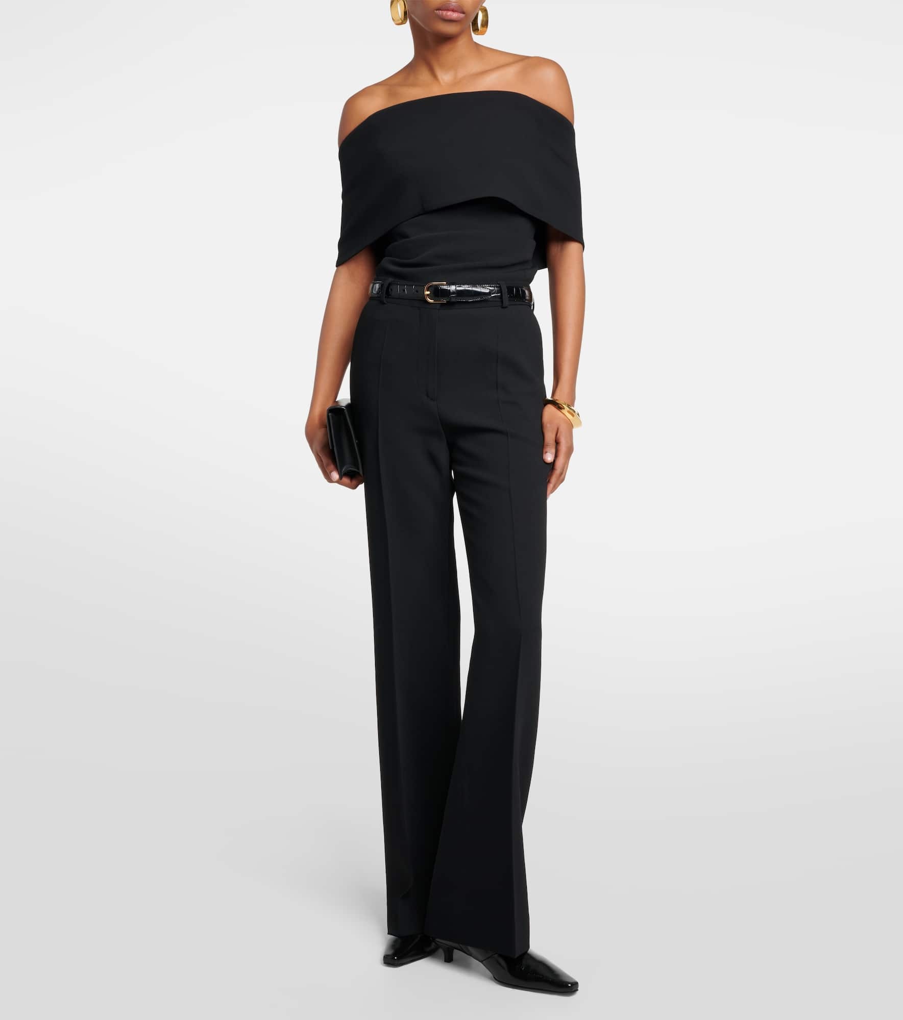 High-rise pleated crêpe flared pants - 2