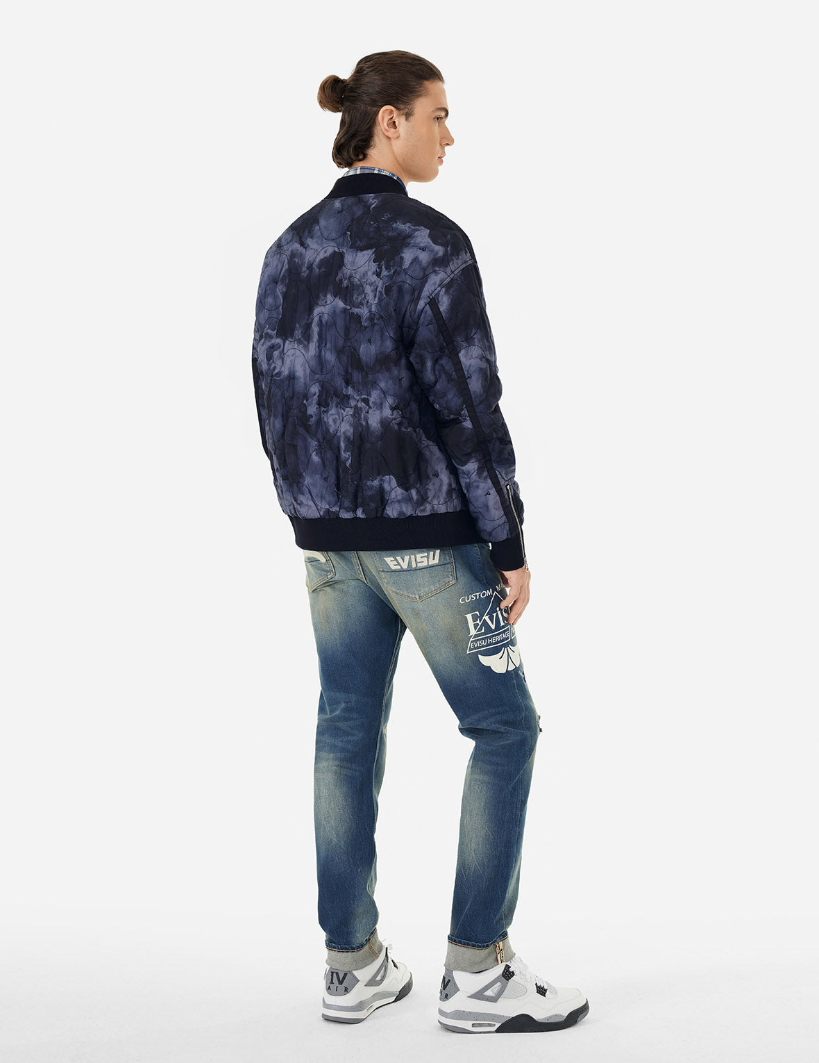 ALLOVER SEAGULL EMBROIDERY TIE-DYE LOOSE FIT PADDED BOMBER JACKET - 12