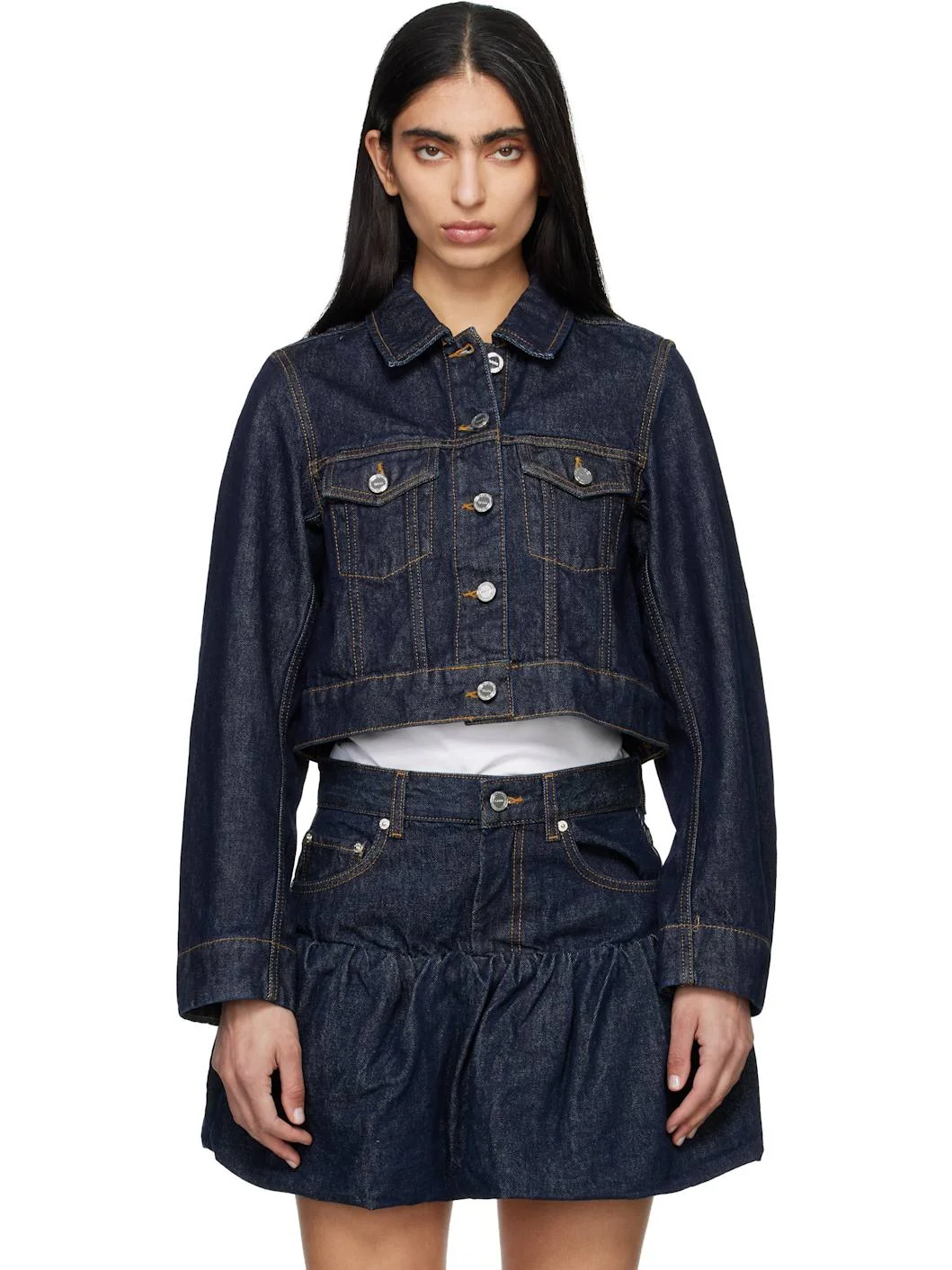 Navy Cropped Denim Jacket - 1