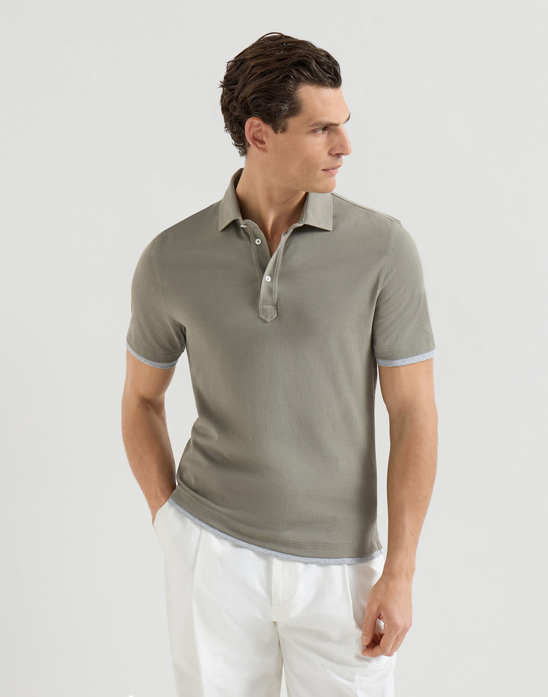 Cotton piqué shirt-style collar polo with faux-layering 2
