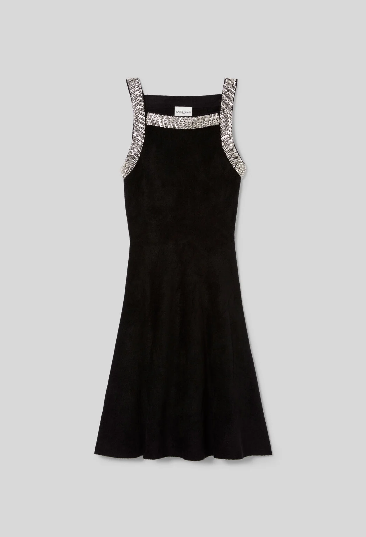 FLARED BEADED VELVET KNIT DRESS - 1
