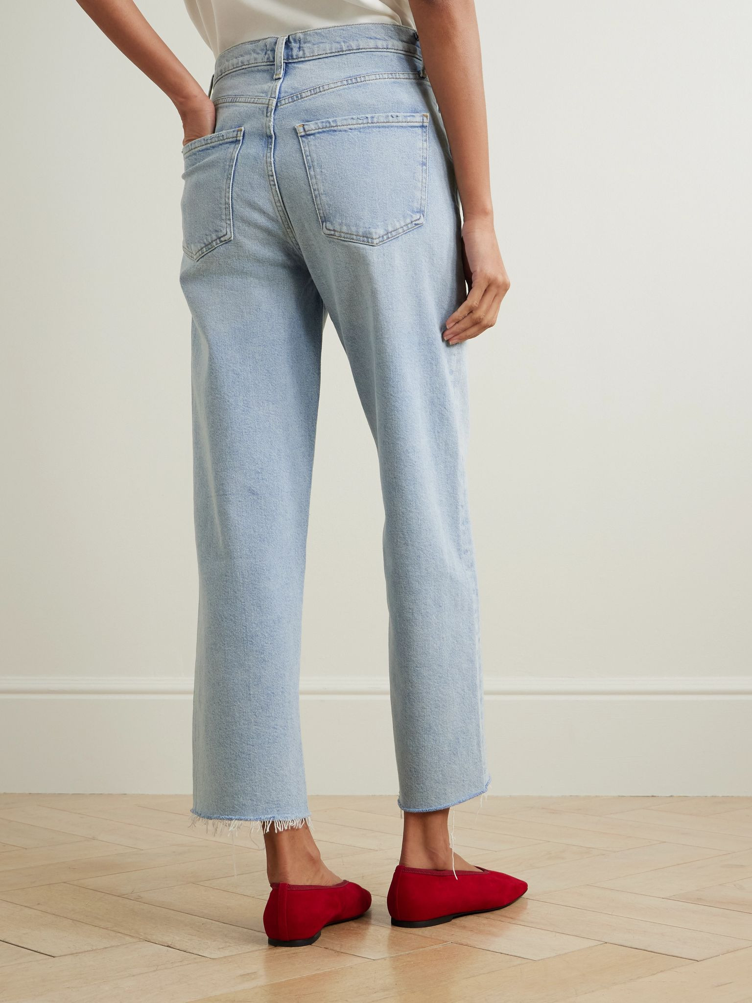 Ren frayed high-rise wide-leg jeans Light denim - 4