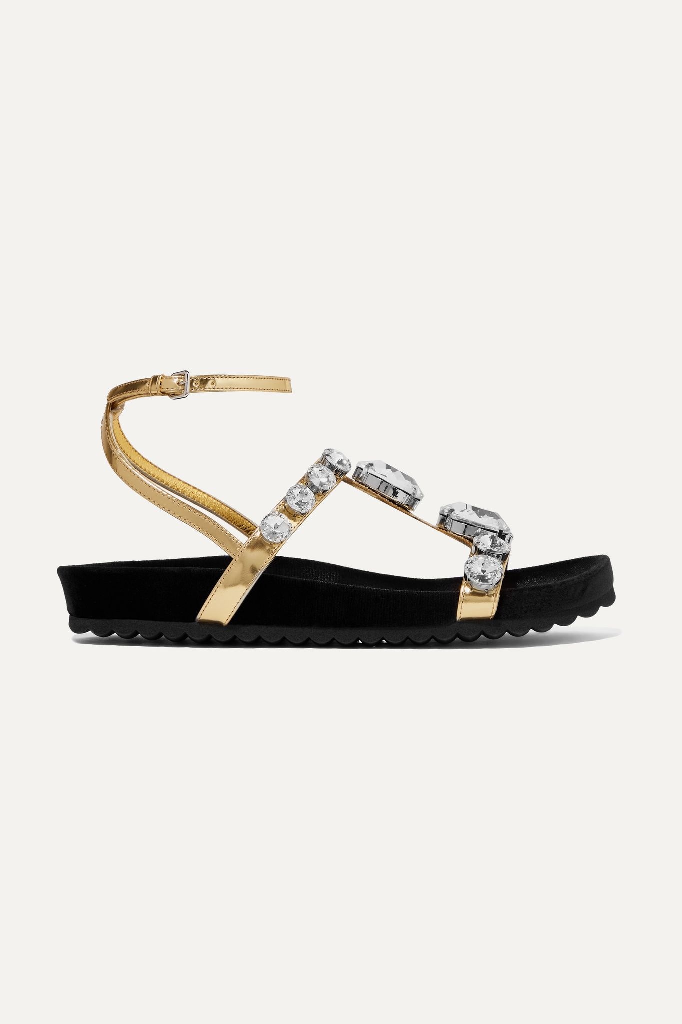 Crystal-embellished metallic leather sandals - 1