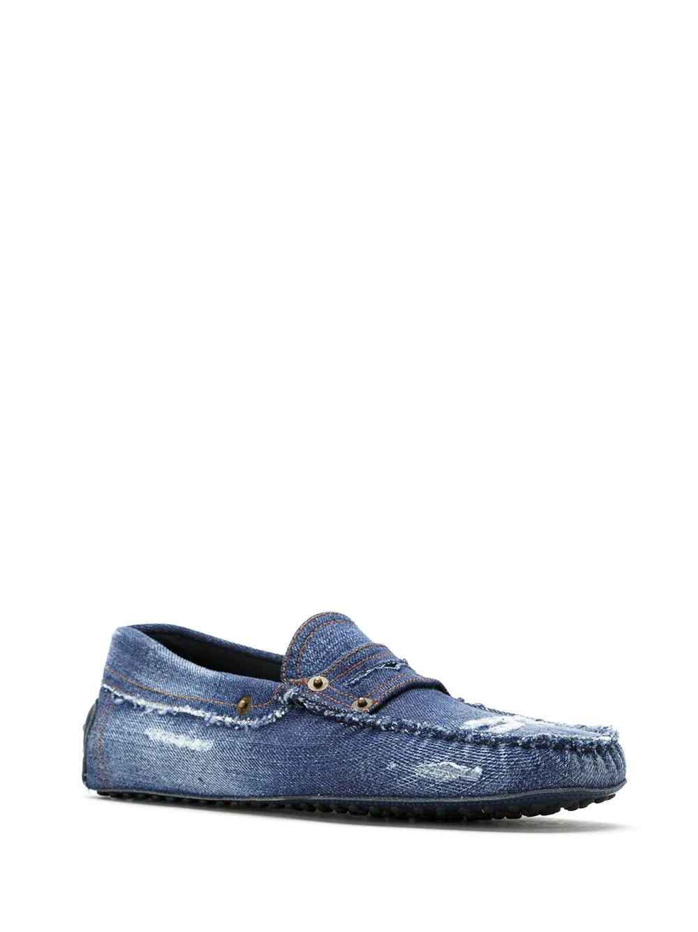 distressed denim slip-on moccasins  - 2