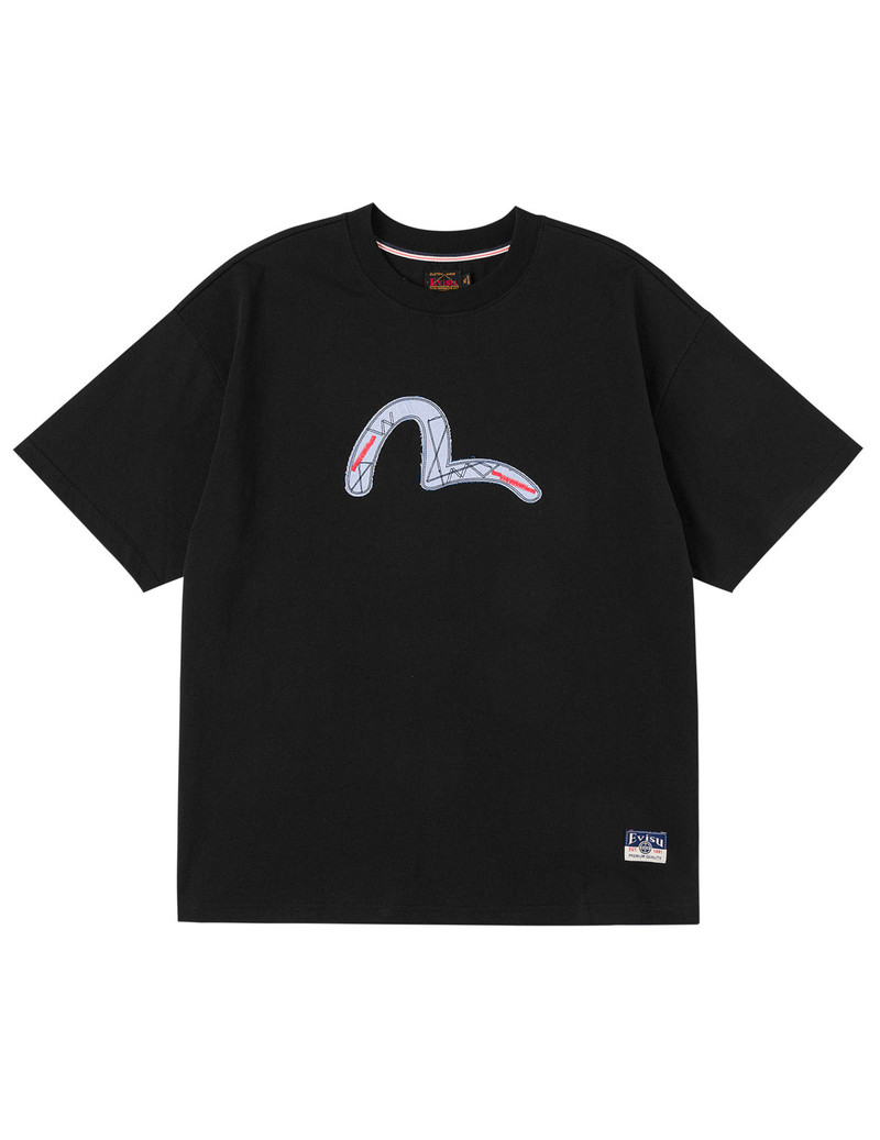 EVISU Fabric-mix Patchwork Seagull and Logo Applique T-shirt outlook