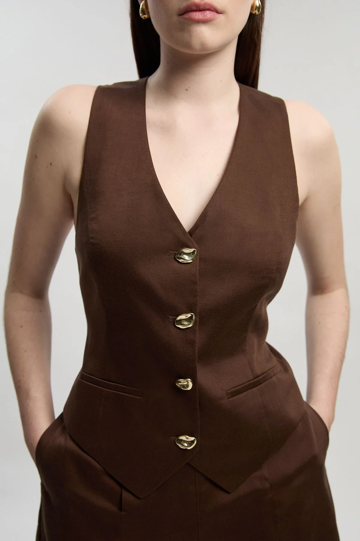 Petite Tailored Linen Corset Back Detail Waistcoat - 1