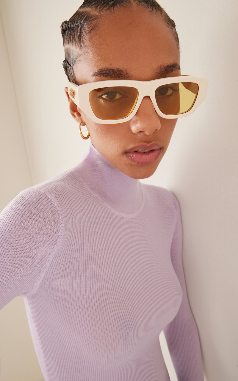 Bottega Veneta Square-Frame Acetate Sunglasses ivory outlook