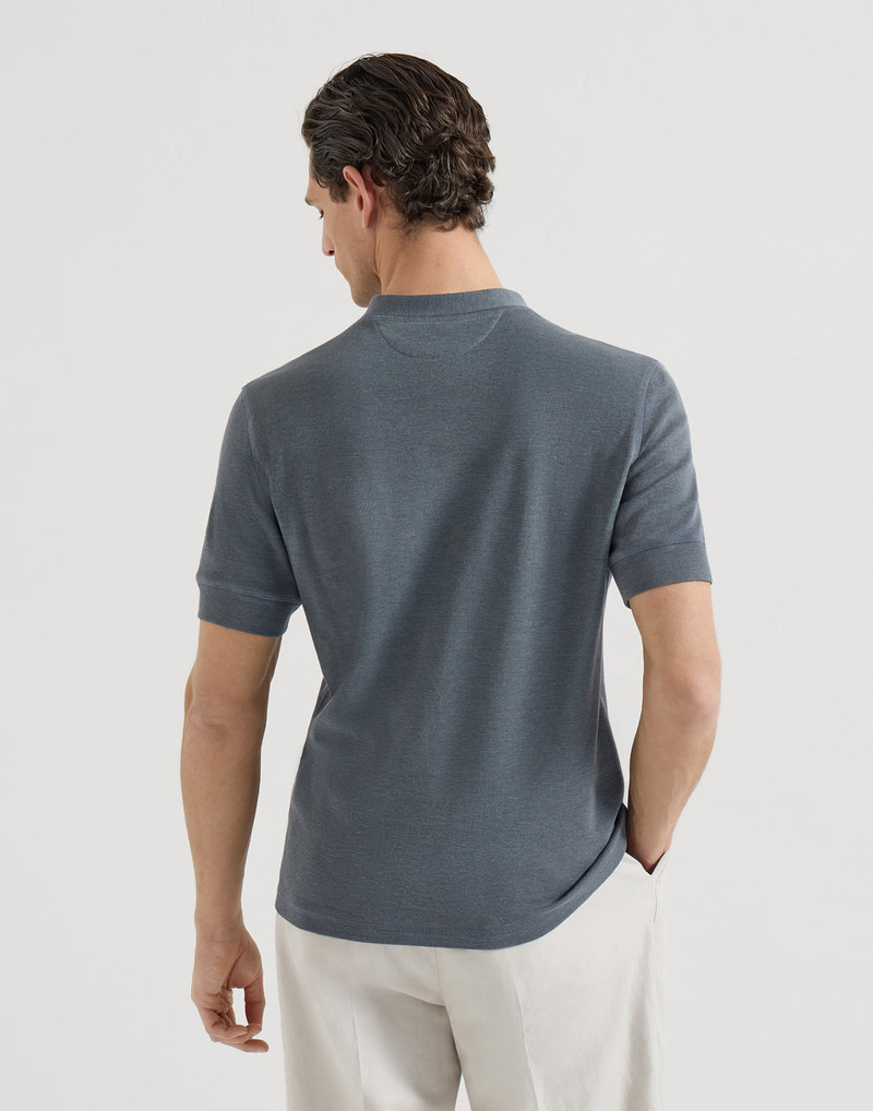 Cotton waffle jersey T-shirt with Henley collar 3
