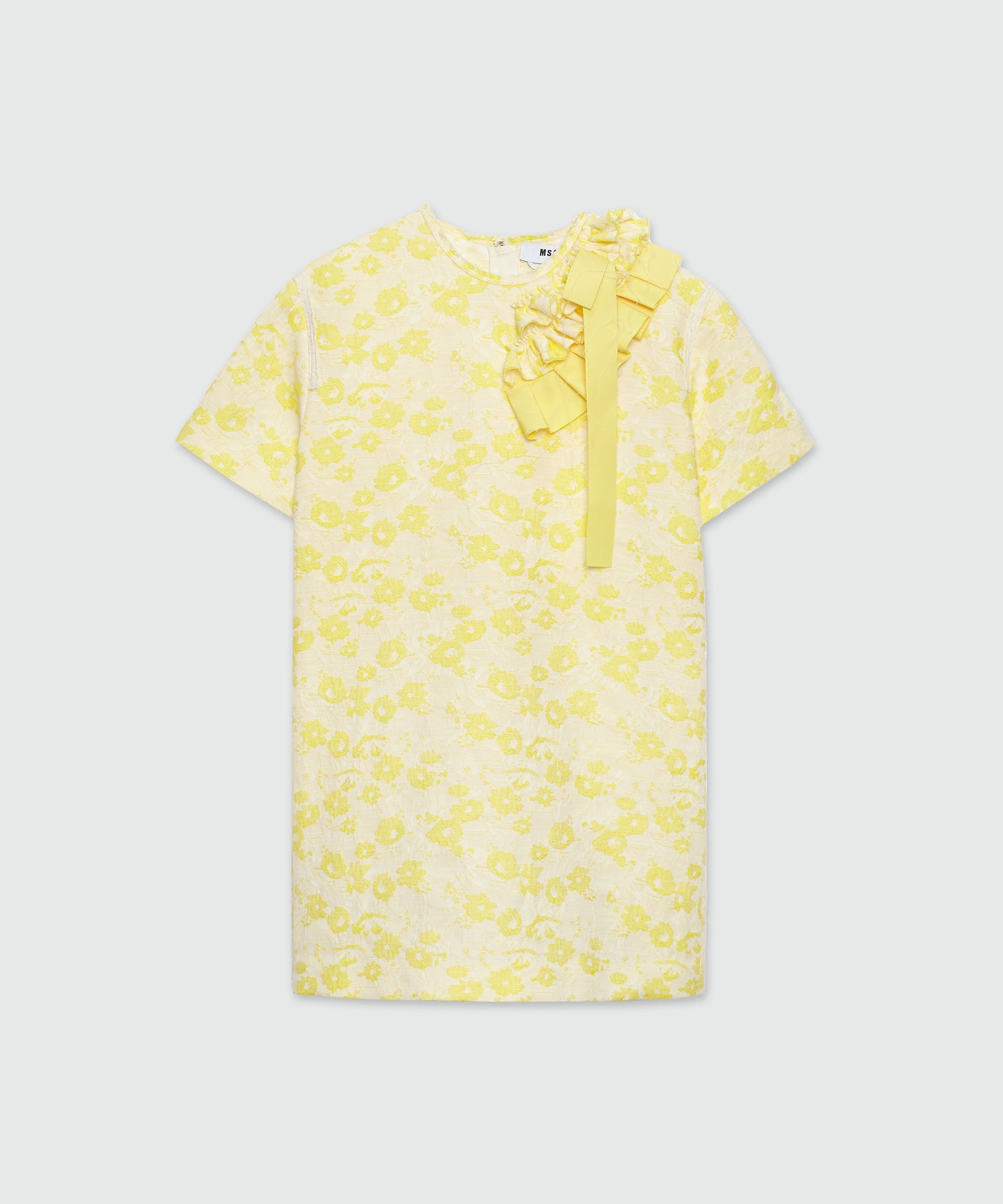 Short dress in yellow floral jacquard - 1