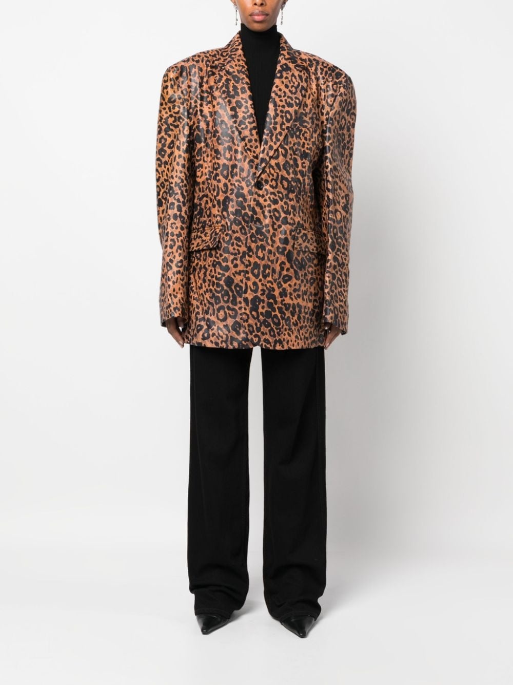 leopard-print leather blazer - 2