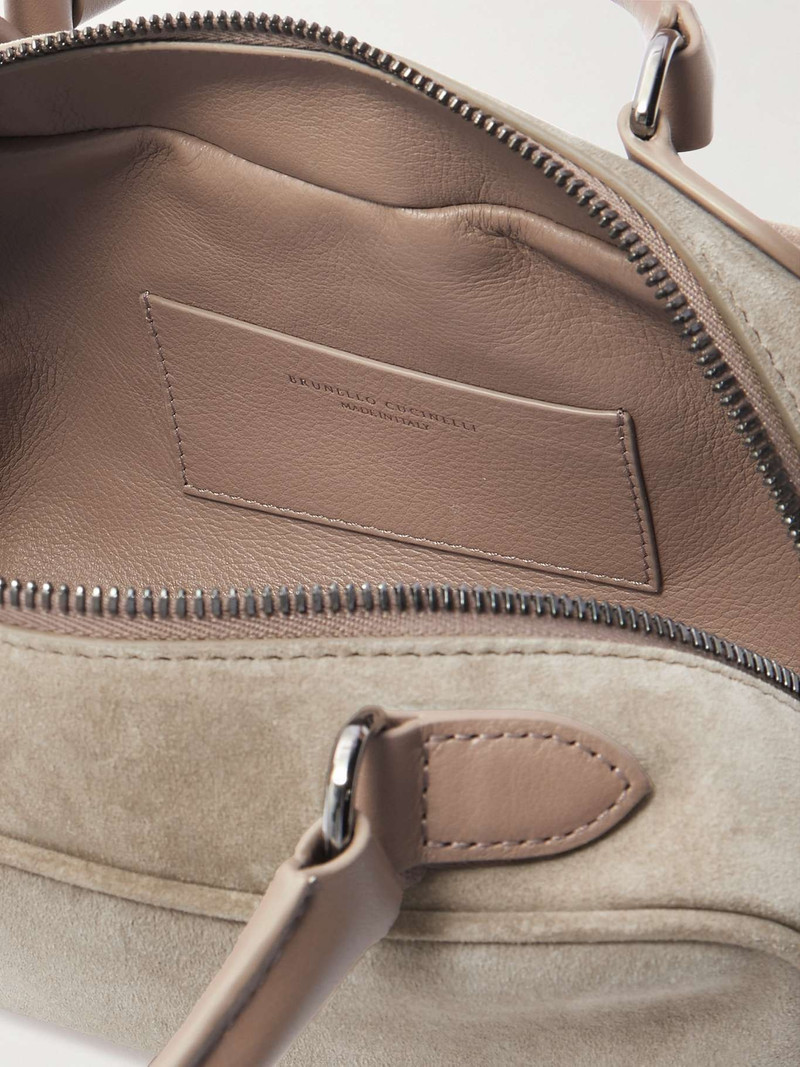 Leather-trimmed suede shoulder bag Gray 5