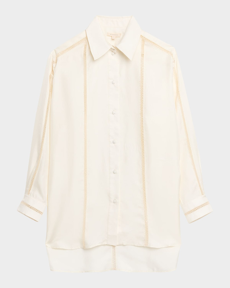 Bridgetown Lattice-Embellished Silk Button-Down Shirt 1