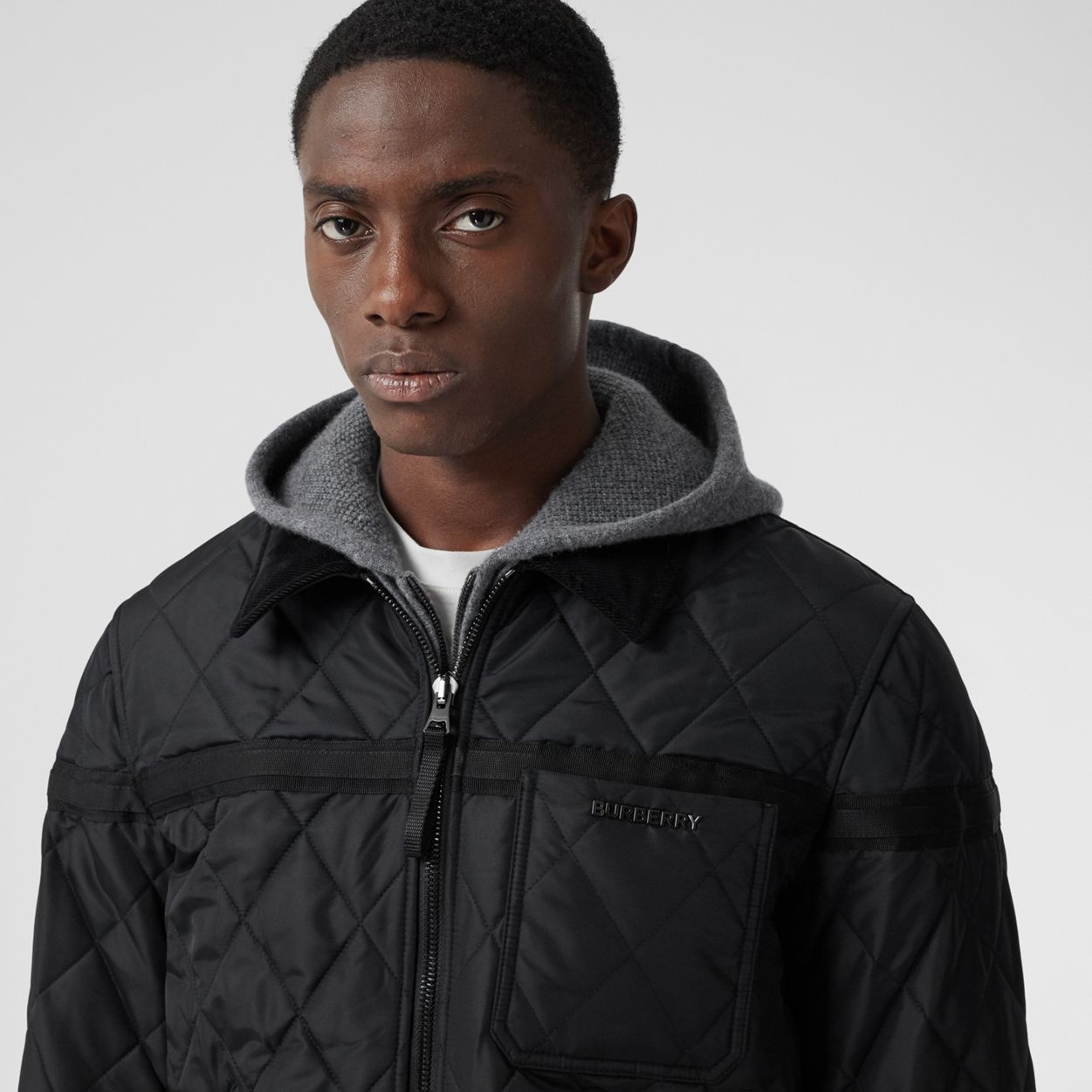 Corduroy Collar Diamond Quilted Jacket - 3