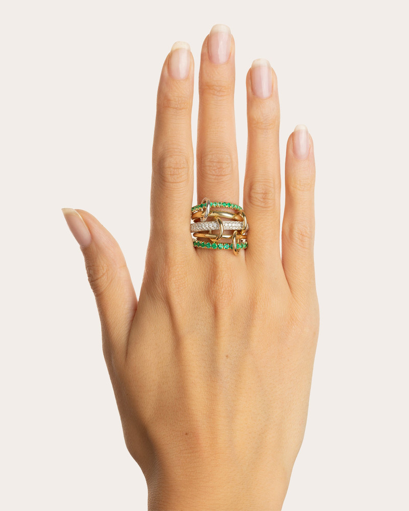 Spinelli Kilcollin Chloe Vert 18K Gold Sterling Silver Emerald and Diamond Pavé Linked Rings outlook