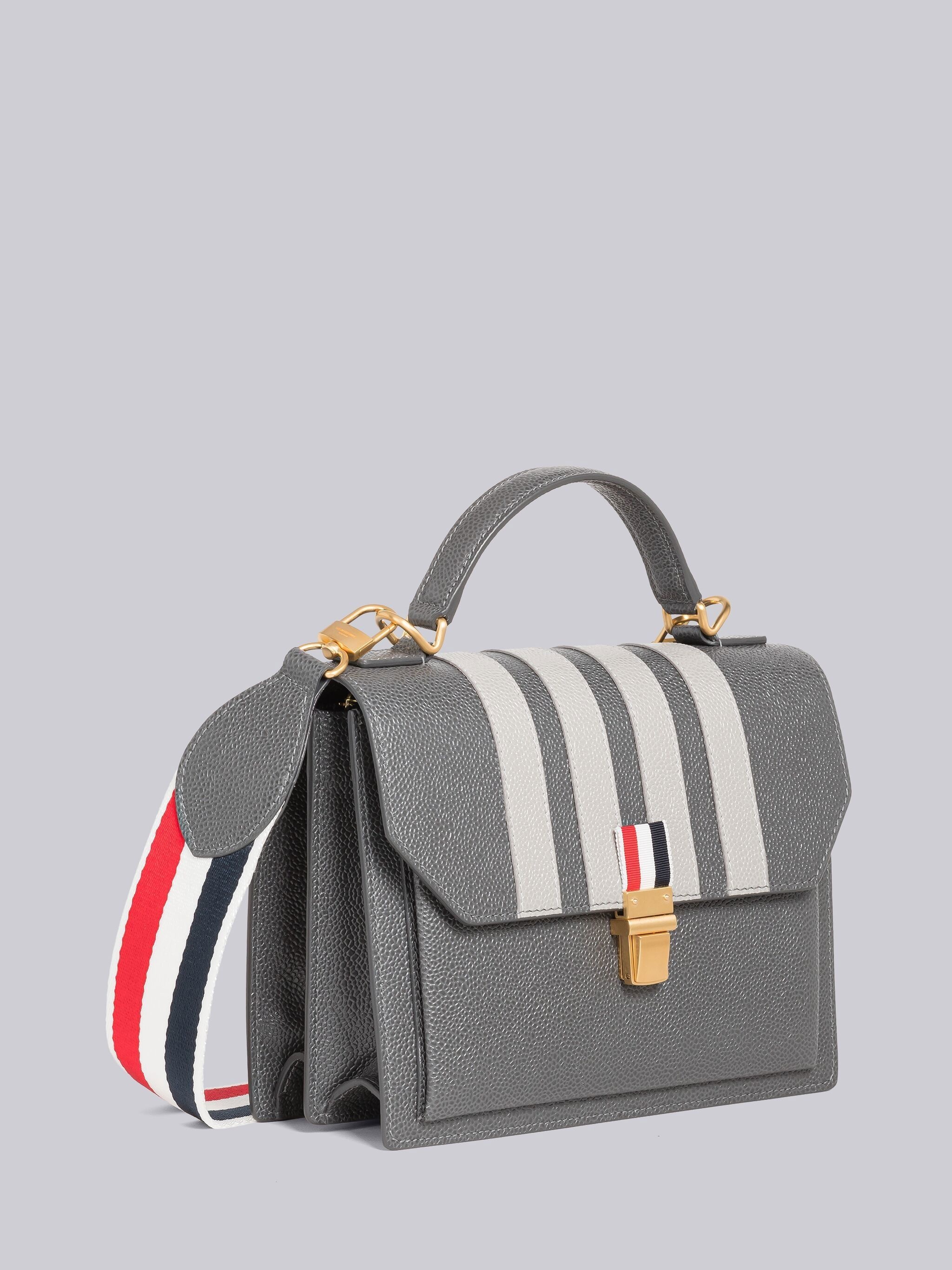 PEBBLE GRAIN LEATHER 4-BAR TOP HANDLE SMALL SCHOOL BAG - 3