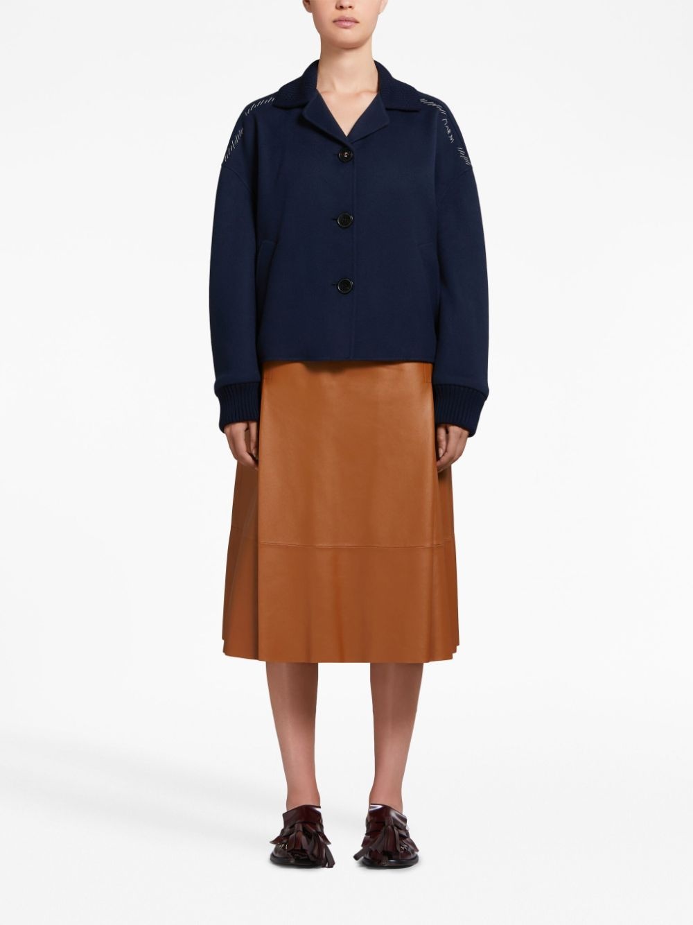 decorative-stitching wool-blend shirt jacket - 2