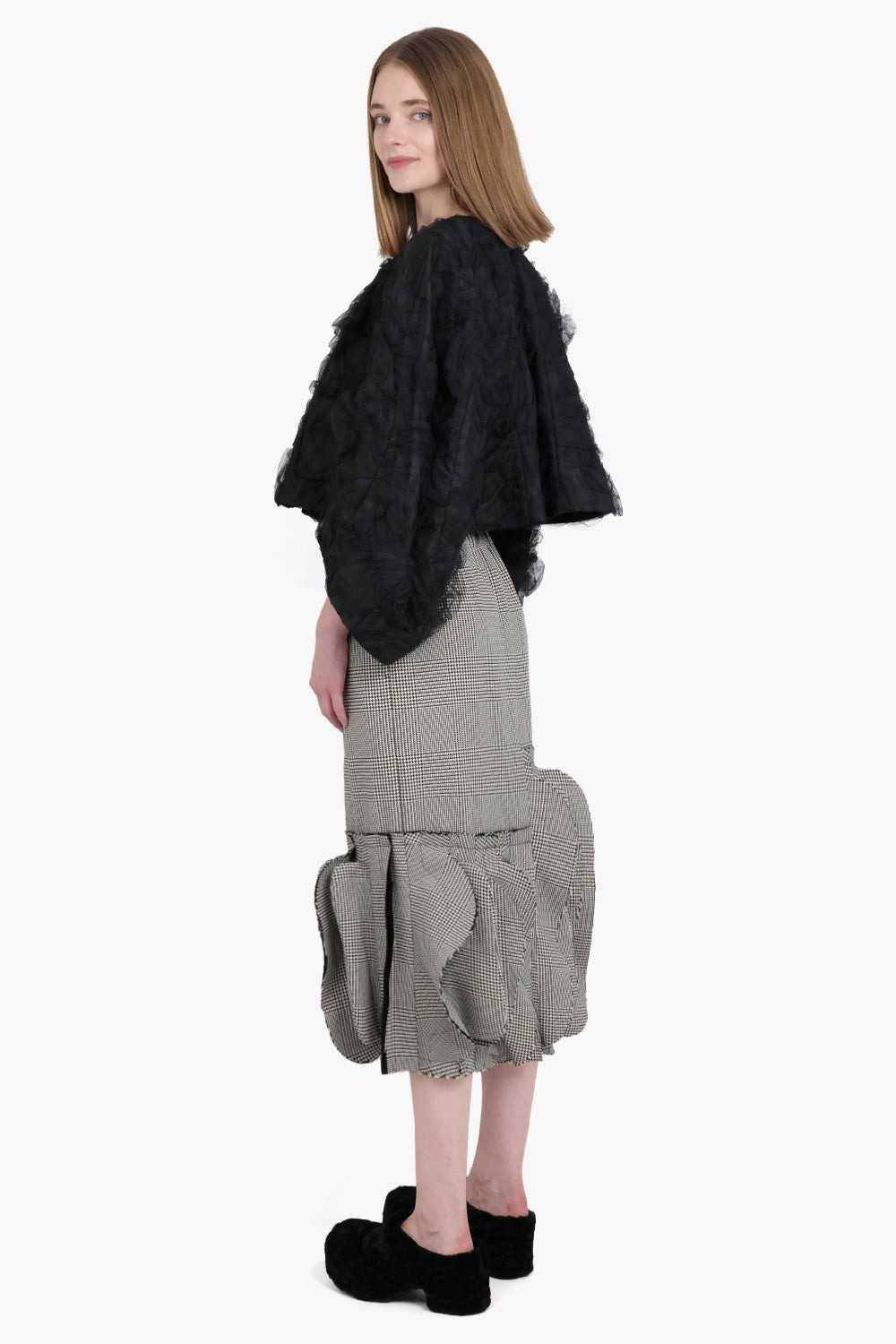 RUFFLE TULLE CROPPED JACKET | BLACK - 4
