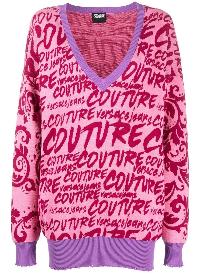 logo-intarsia V-neck jumper 1