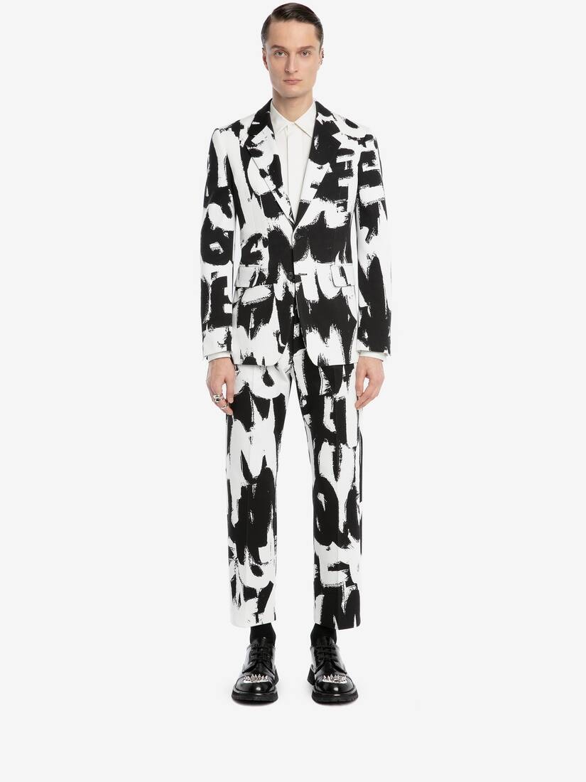 Mcqueen Graffiti Single-breasted Jacket in White/black - 2