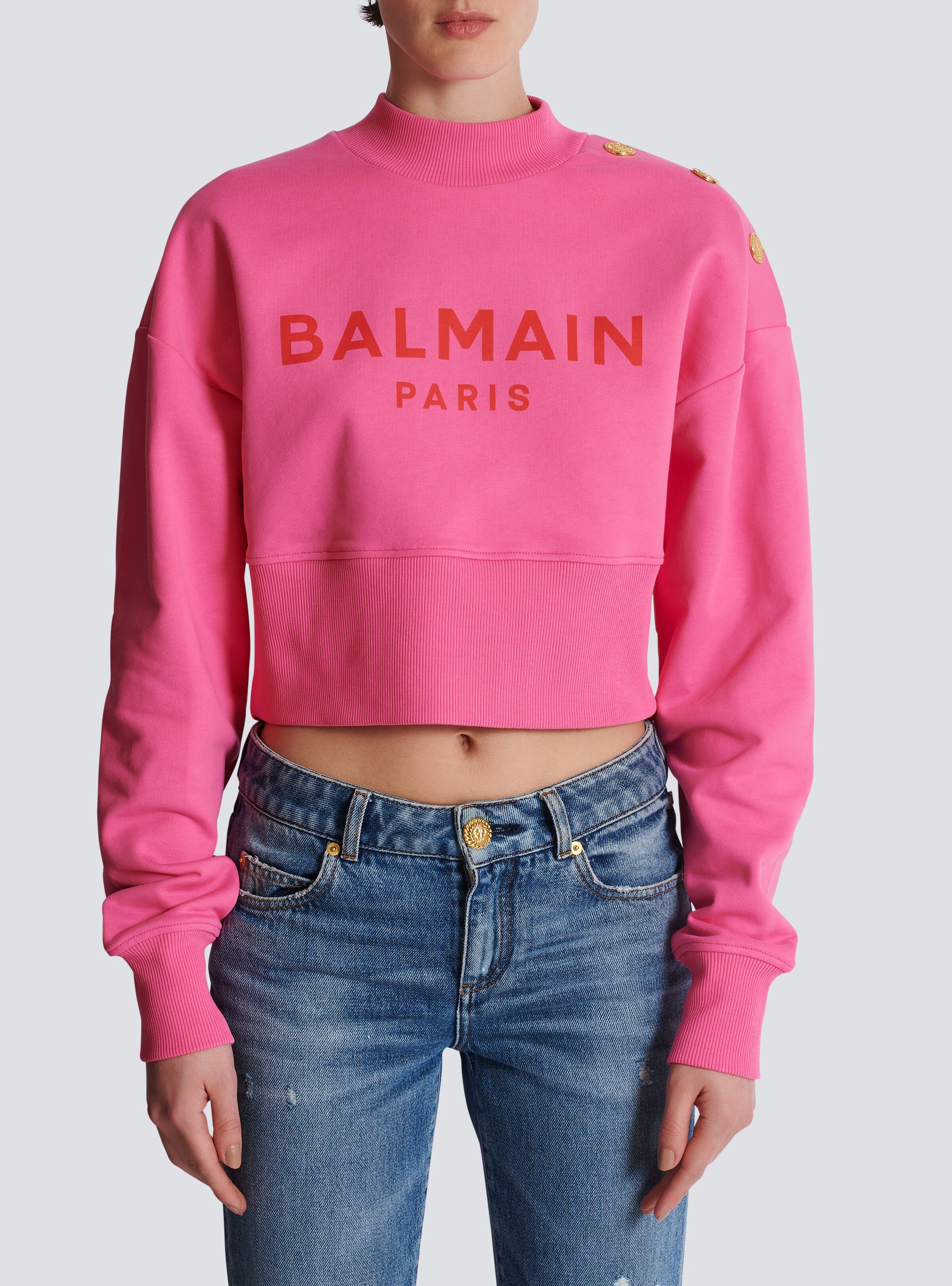 Cropped sweatshirt with Balmain Paris print - 5