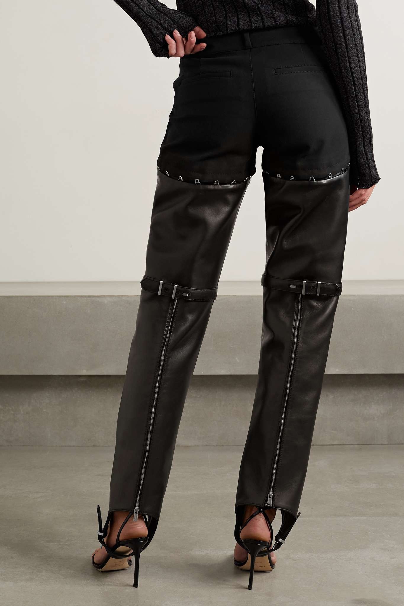 Convertible twill and leather straight-leg stirrup pants - 4