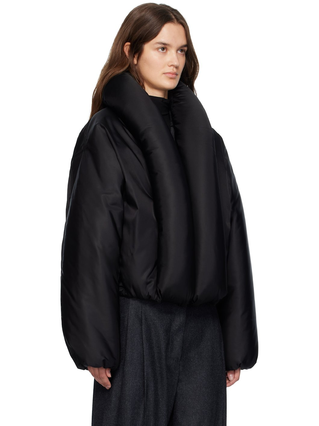 Black Taffeta Padded Bomber Jacket - 2