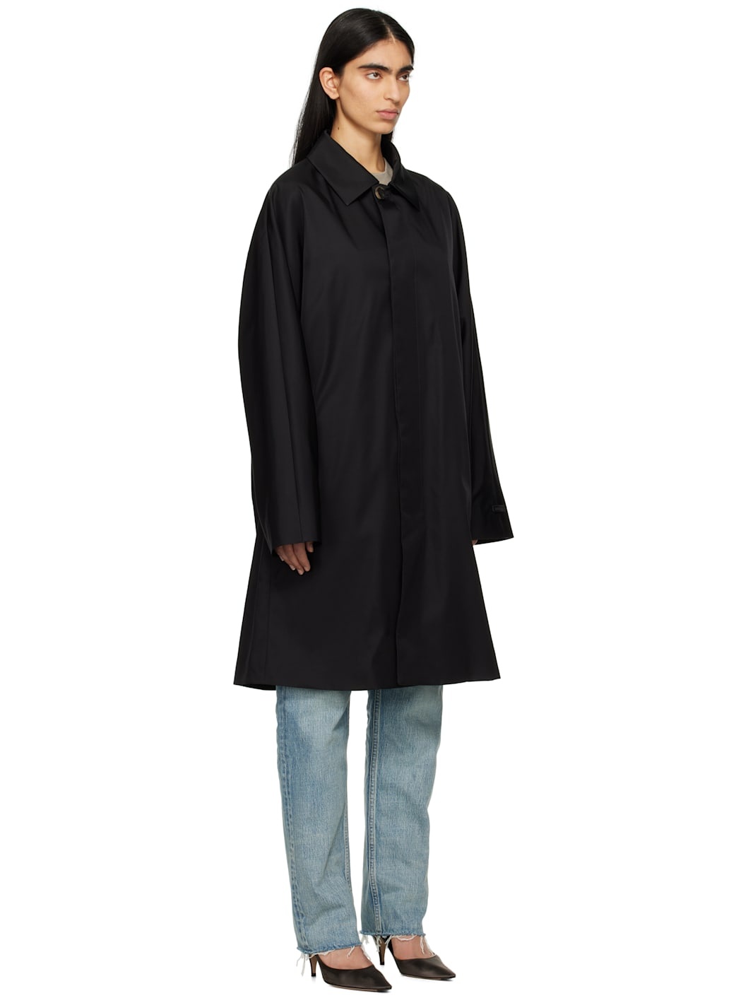 Black Nylon Wool Car Coat - 2