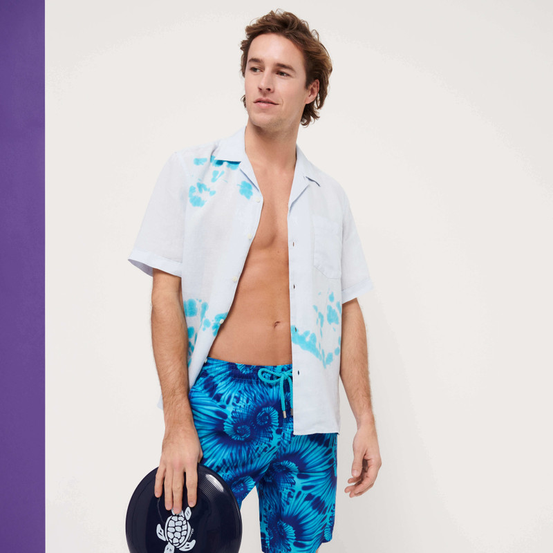 Men Bowling Shirt Linen and Cotton Snail Tie & Dye 10