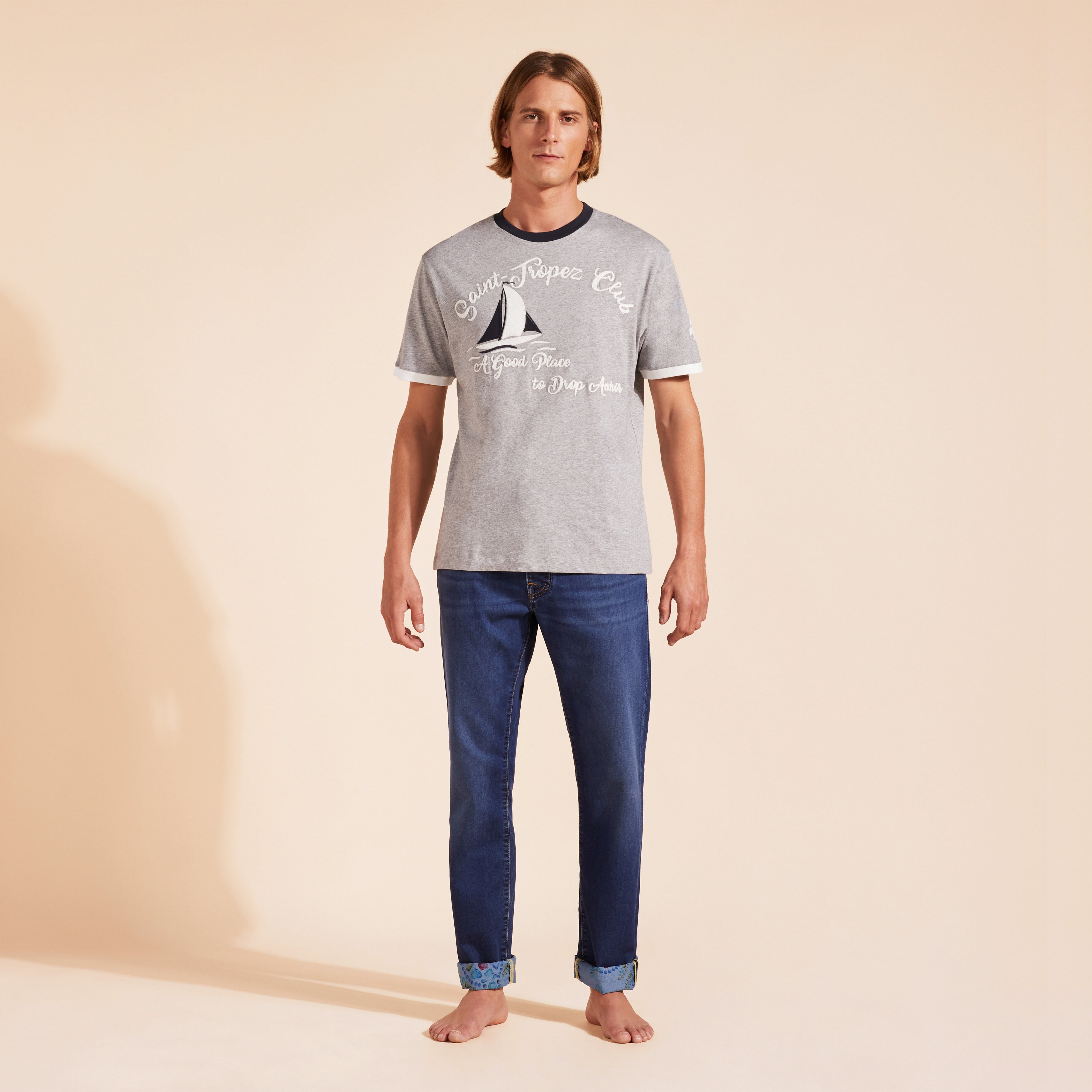 Men Cotton T-Shirt Yarn Dye Sail - 3