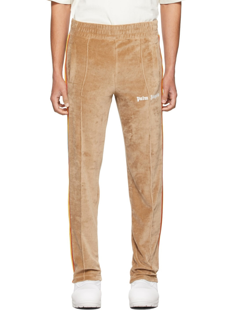 Brown Velvet Logo Stripe Lounge Pants - 1