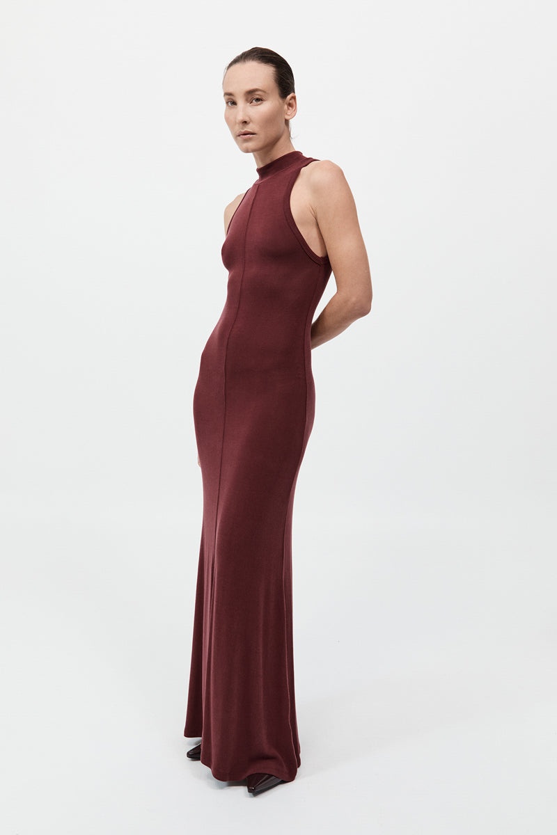 Racer Back Jersey Maxi Dress - Currant - 3