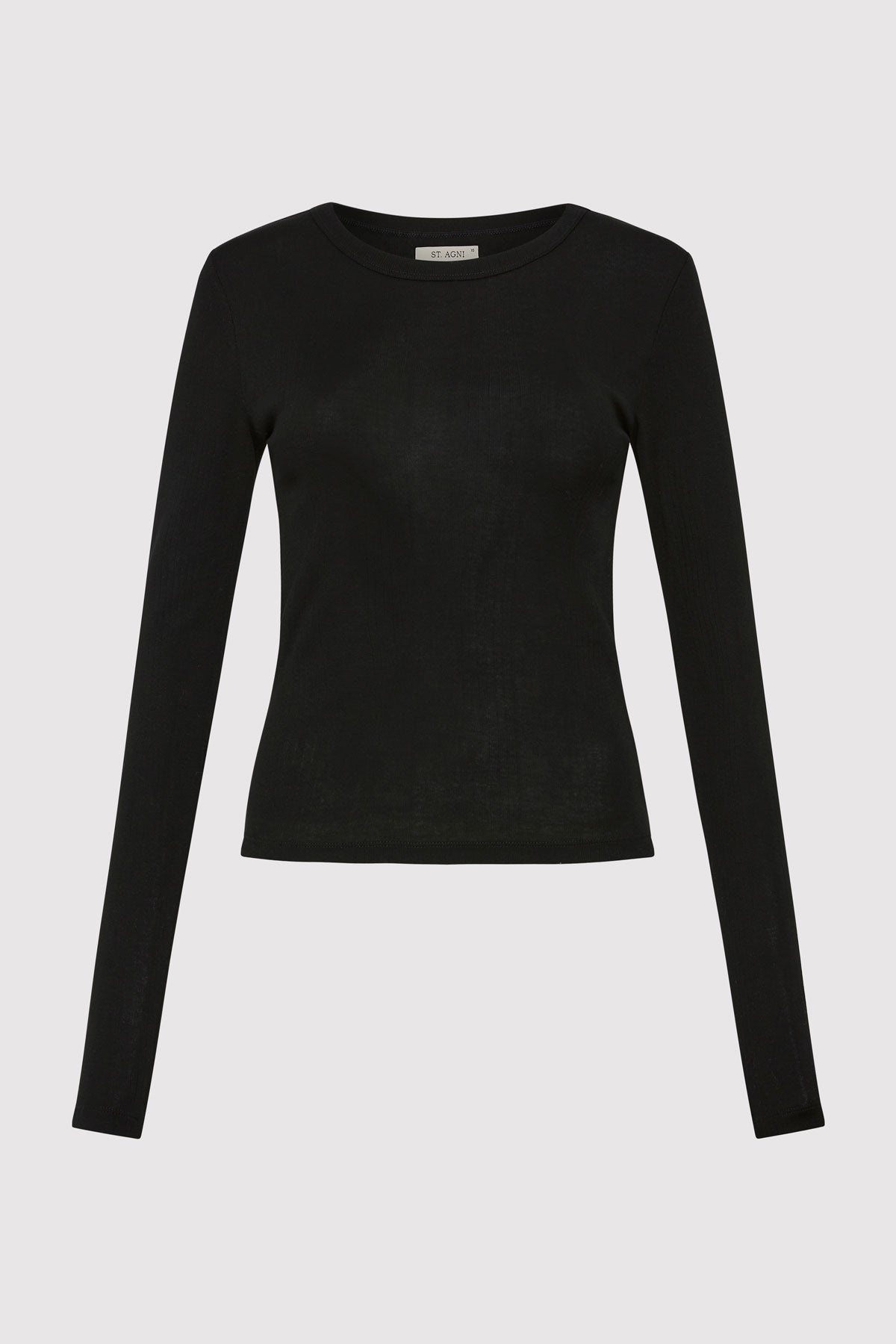 Organic Cotton Soft Rib Long Sleeve Top - Black - 1