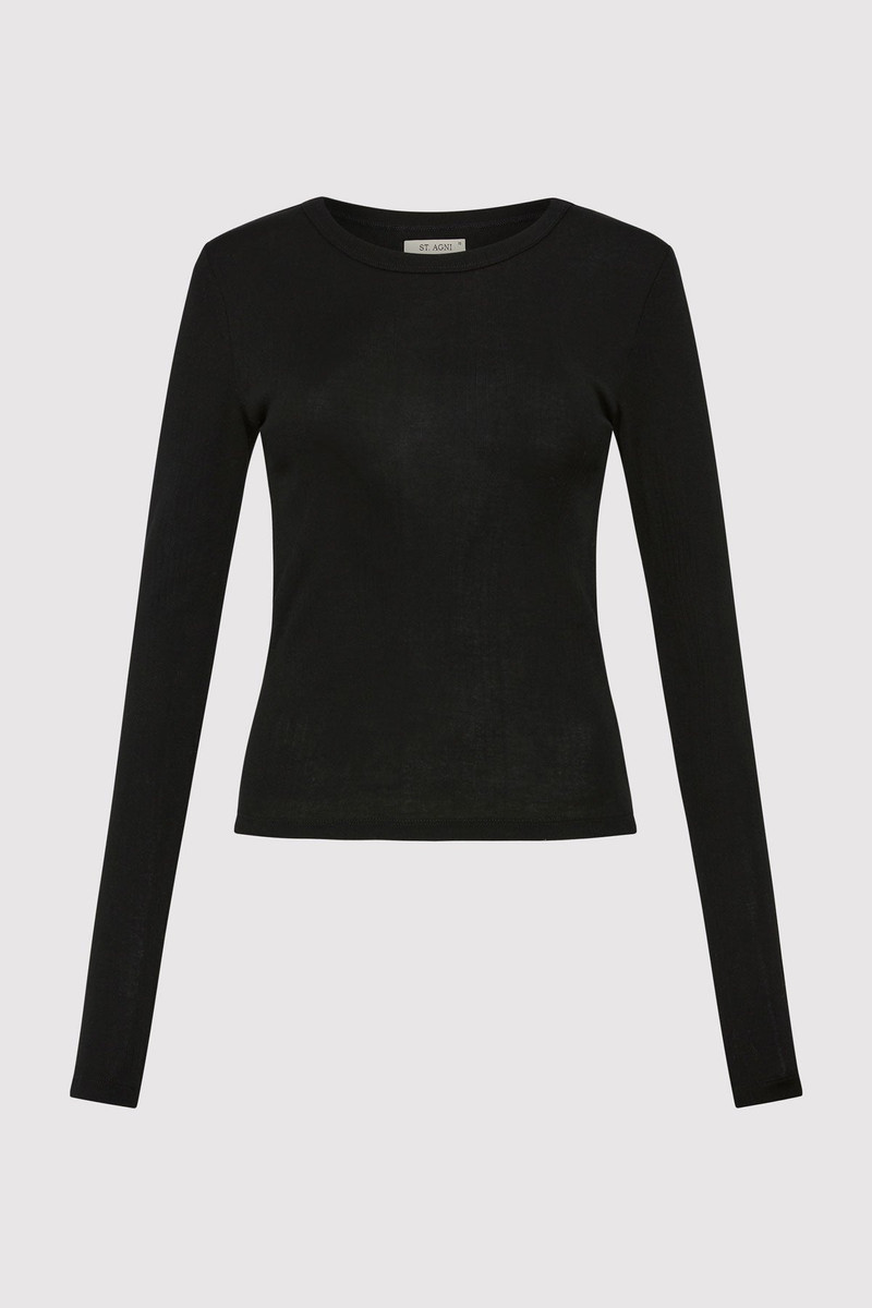 Organic Cotton Soft Rib Long Sleeve Top - Black 1