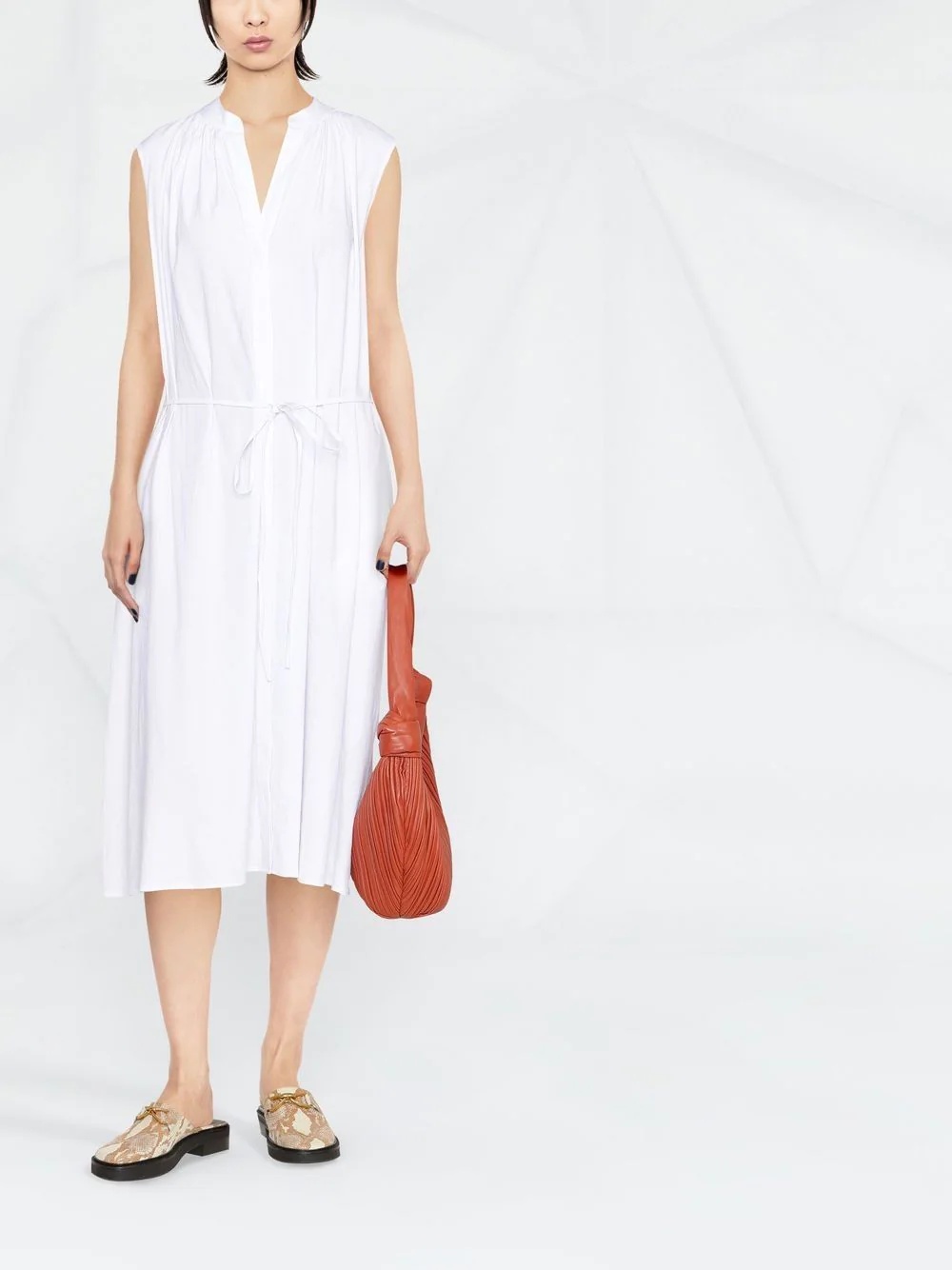 shirred band collar dress - 2