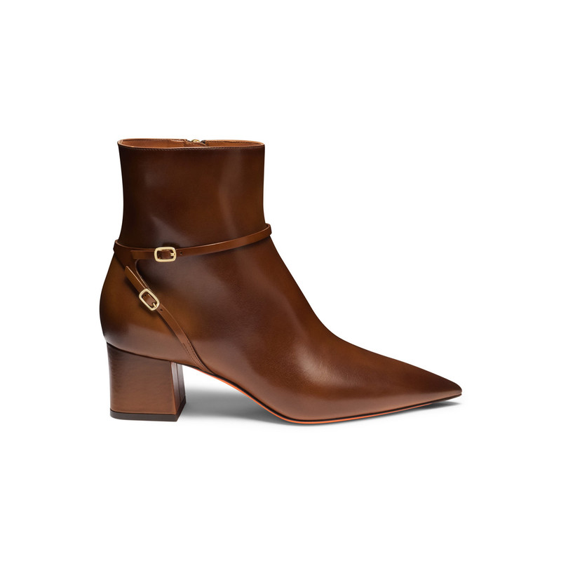 Women's brown leather mid-heel ankle boot 1