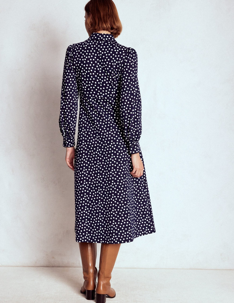 Pip Zip-Up Ponte Midi Dress-French Navy, Painted Dot 5