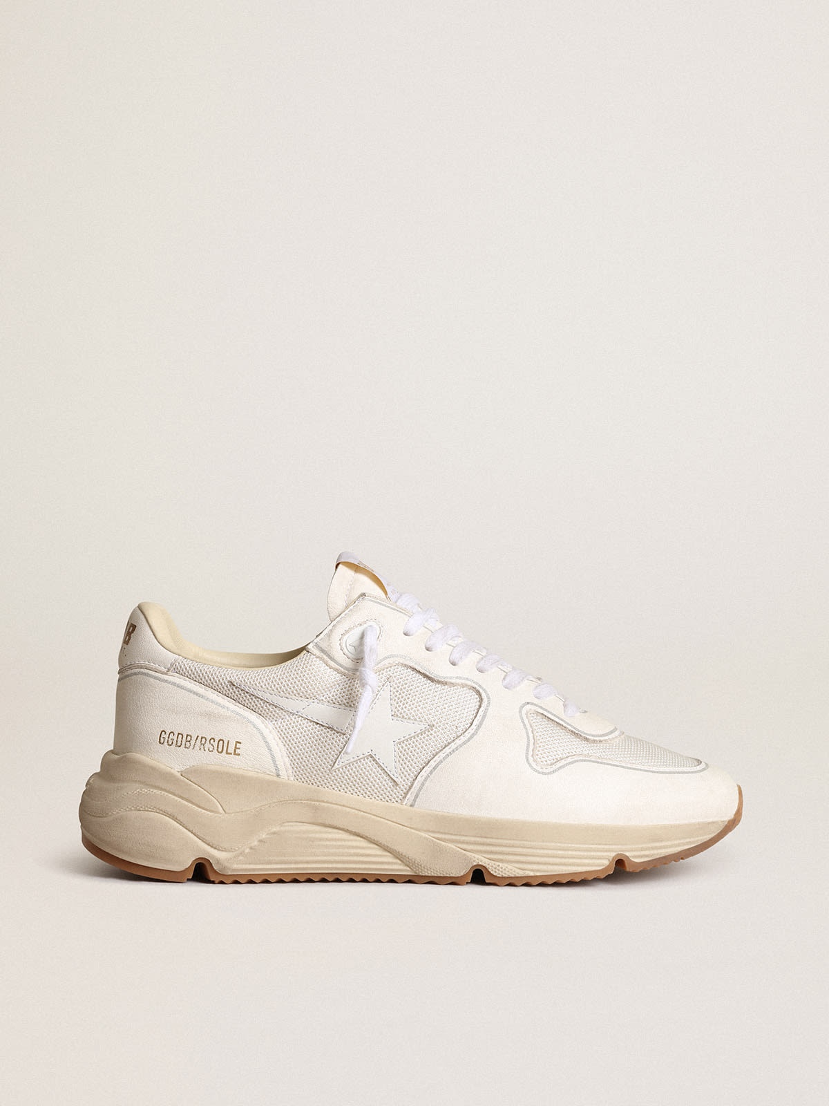 Women’s Running sole sneakers in optical-white mesh and nappa leather with white leather star - 1