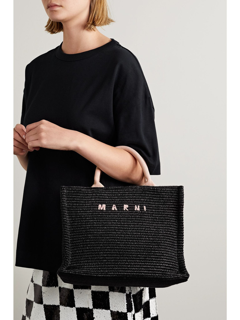 Marni Embroidered raffia tote Black outlook