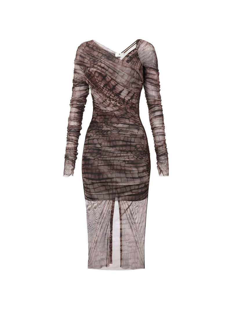 alligator-print ruched midi dress 1