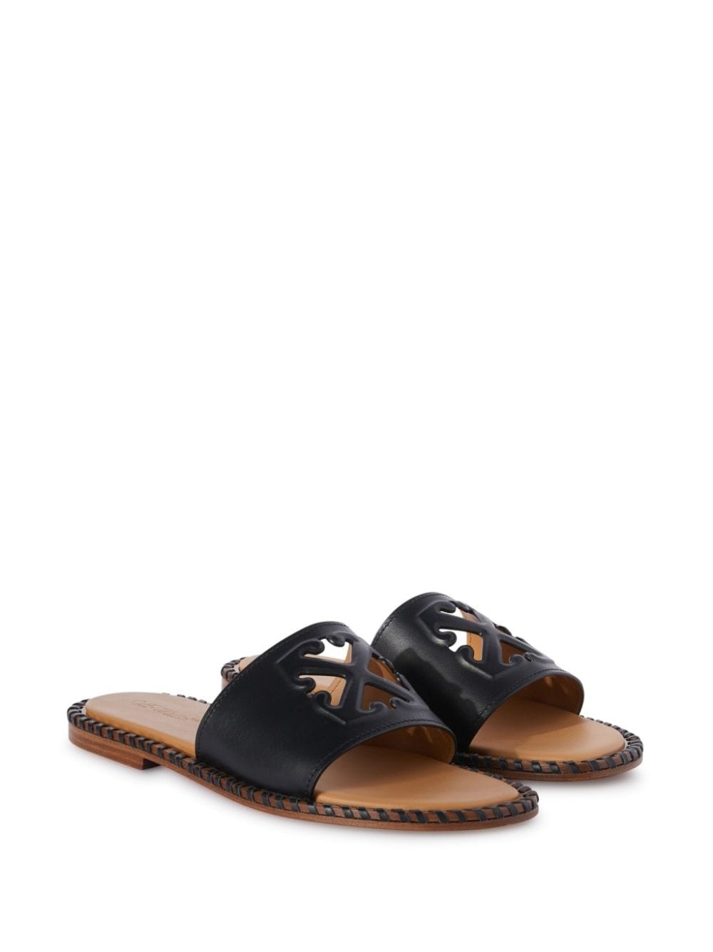 Twist Arrow-embossed leather slides - 2