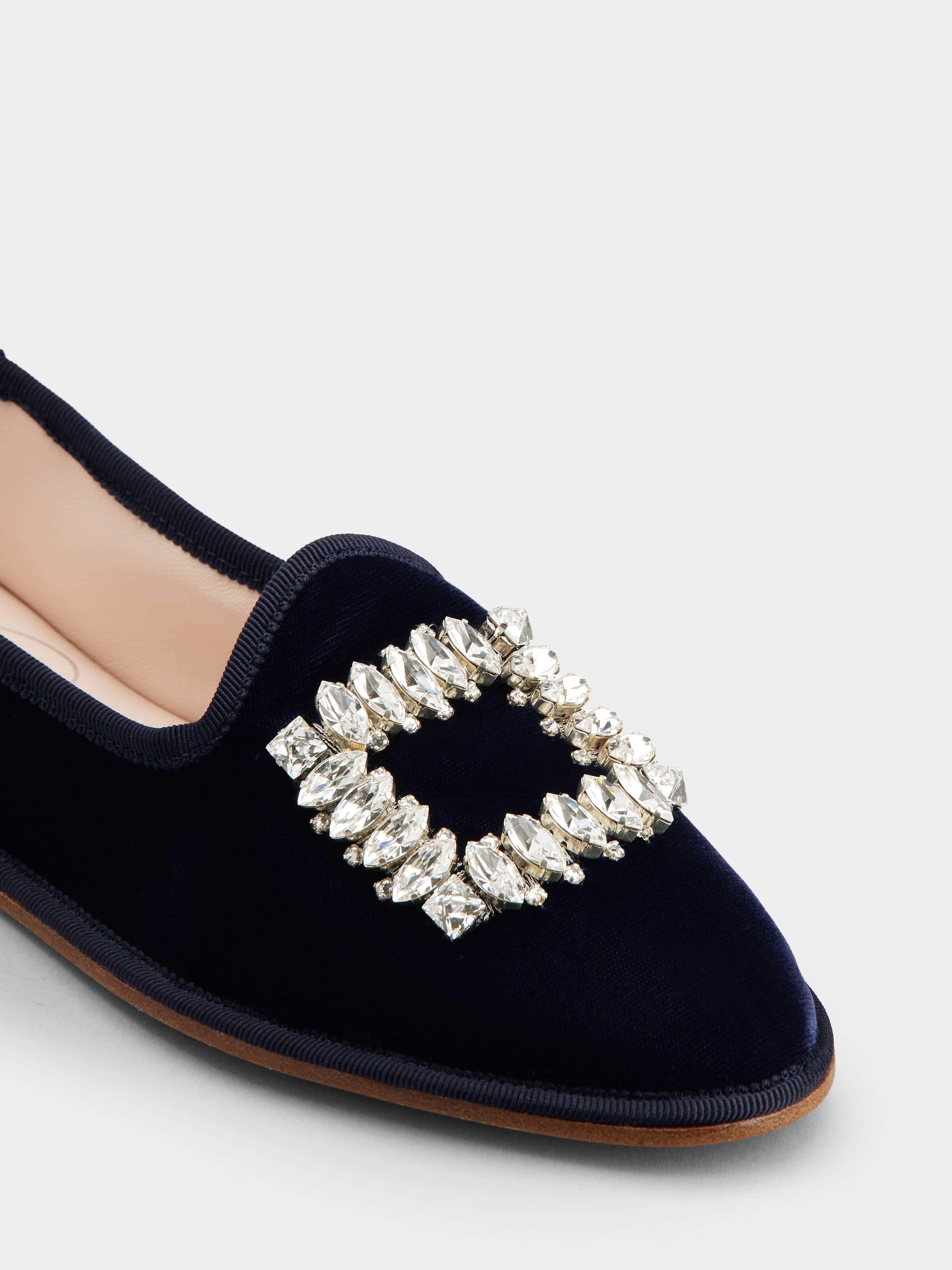 Babby Viv' Embroidered Rhinestone Buckle Slippers in Velvet - 2
