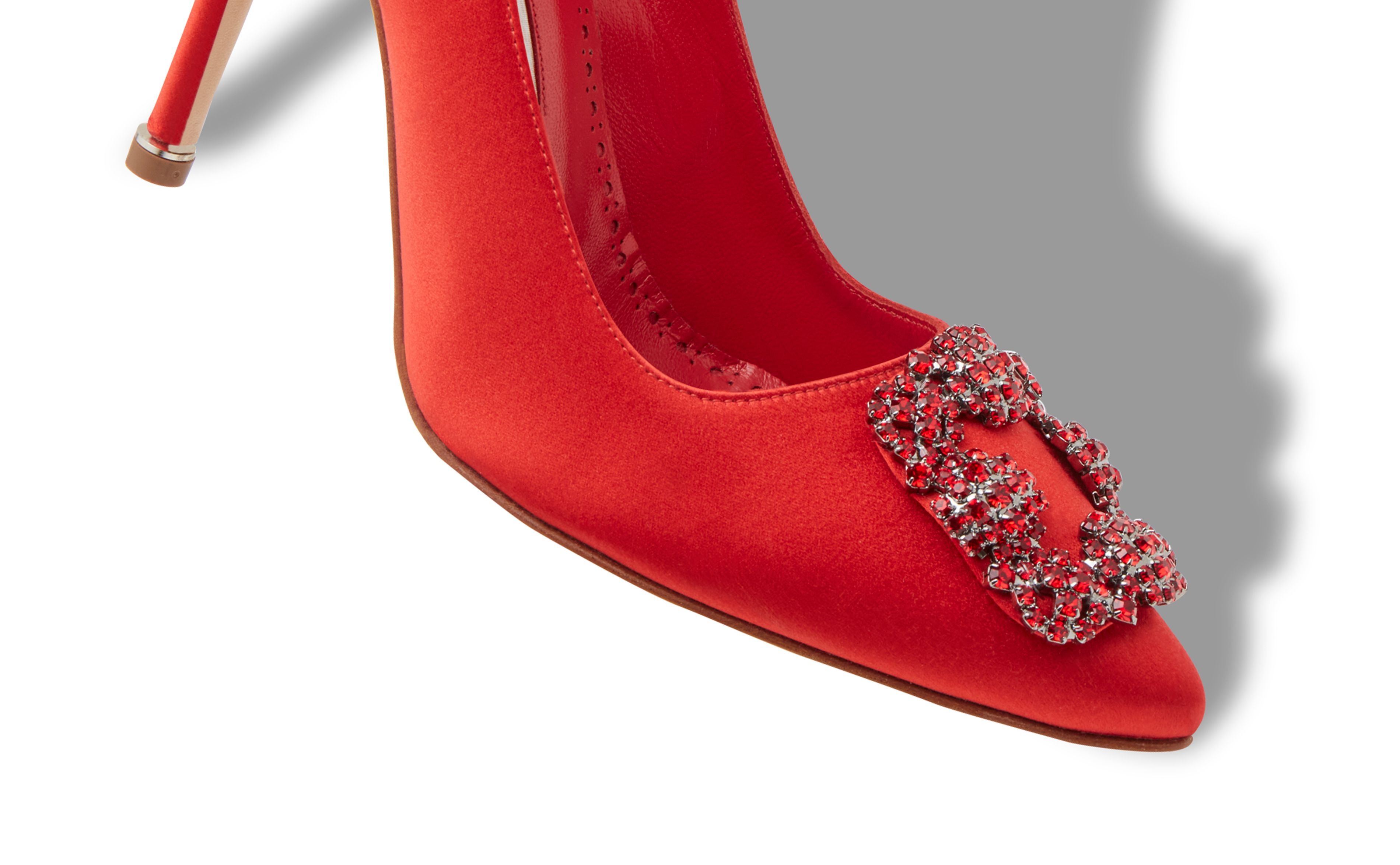 Red Satin Jewel Buckle Pumps - 4