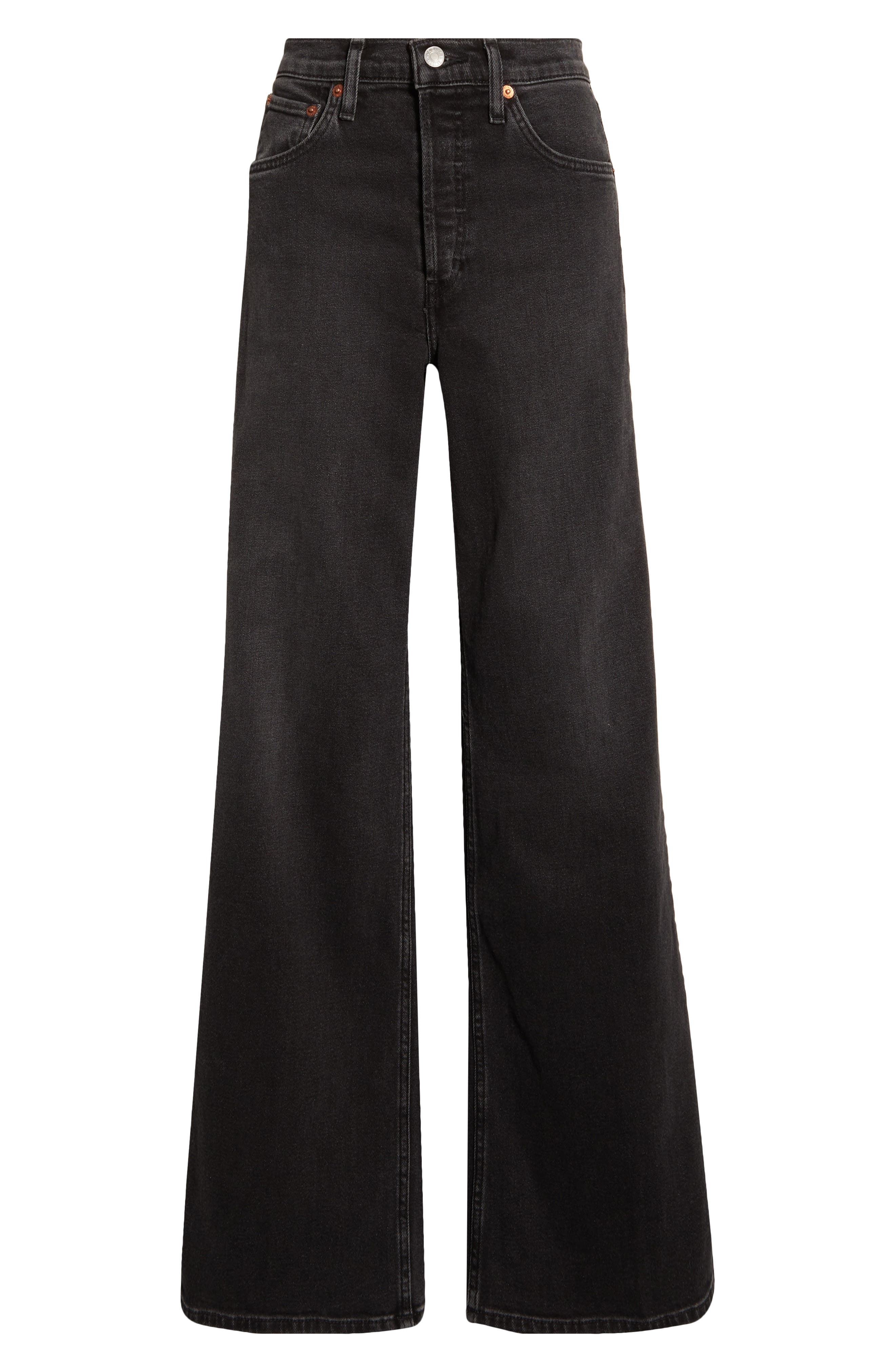 Re/Done High Waist Wide Leg Jeans in Washed Noir at Nordstrom - 5