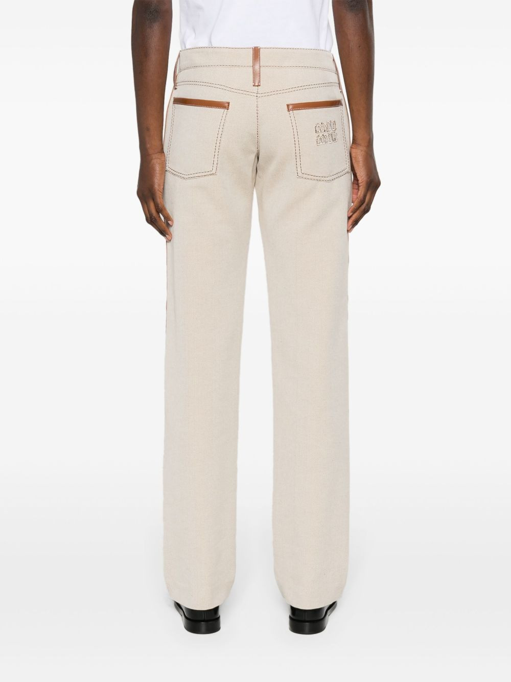 leather-trim canvas trousers - 4