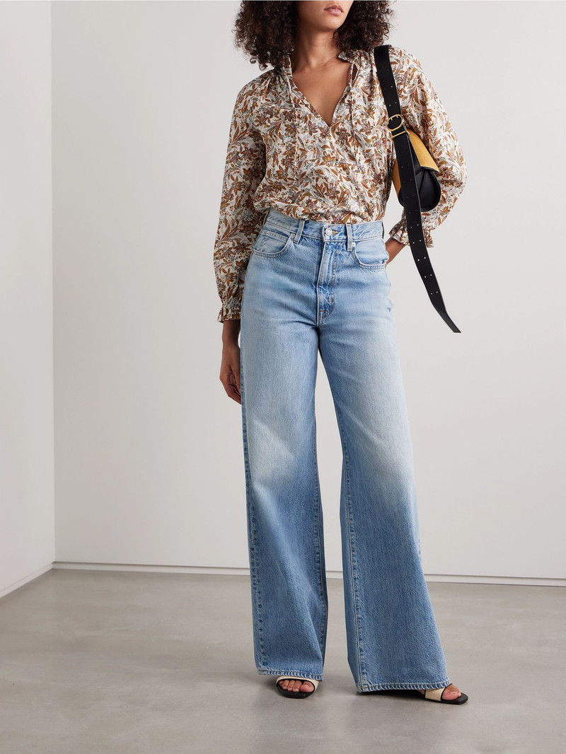 DÔEN Juna tie-neck floral-print organic cotton-voile top Brown outlook