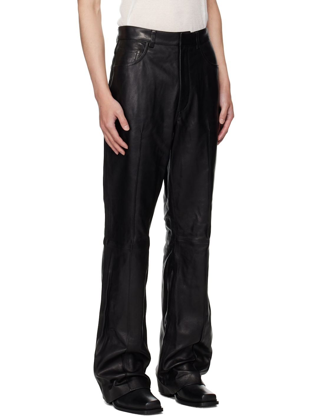 Black Boot Cut Leather Pants - 2