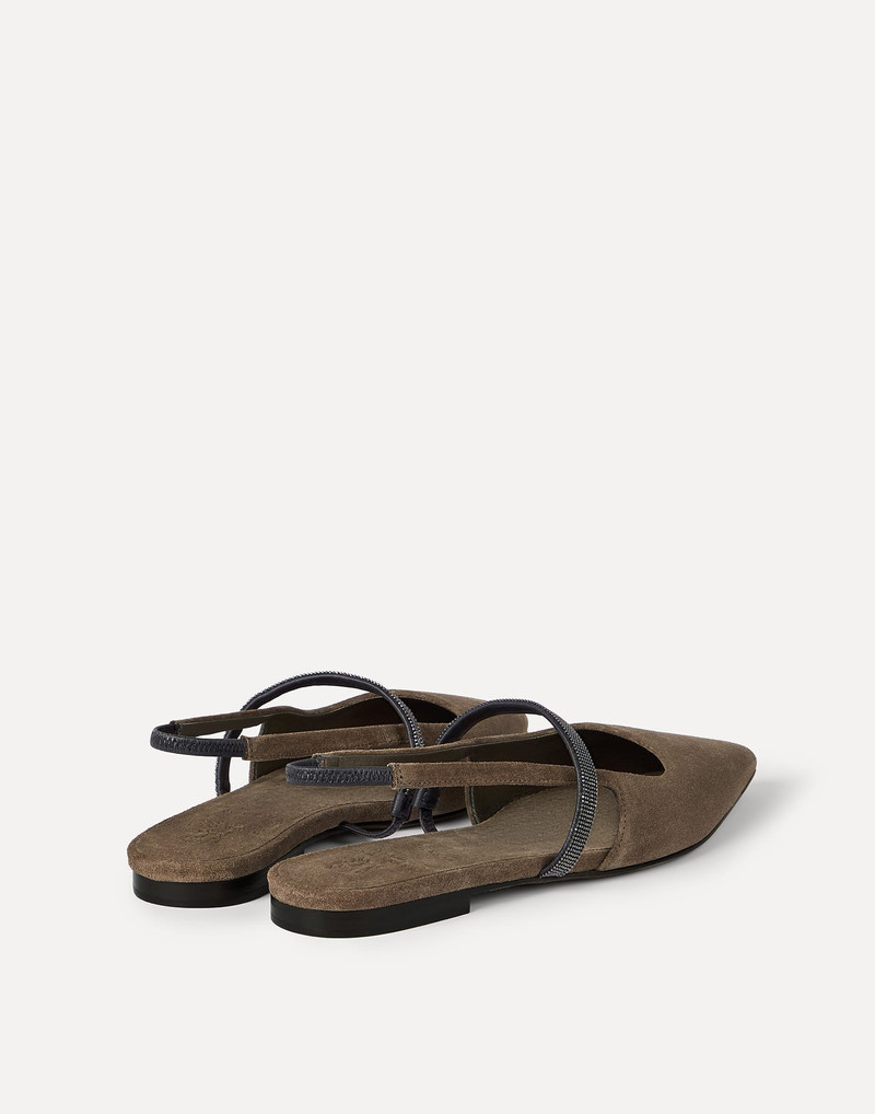 Brunello Cucinelli Suede slingback flats with shiny strap outlook