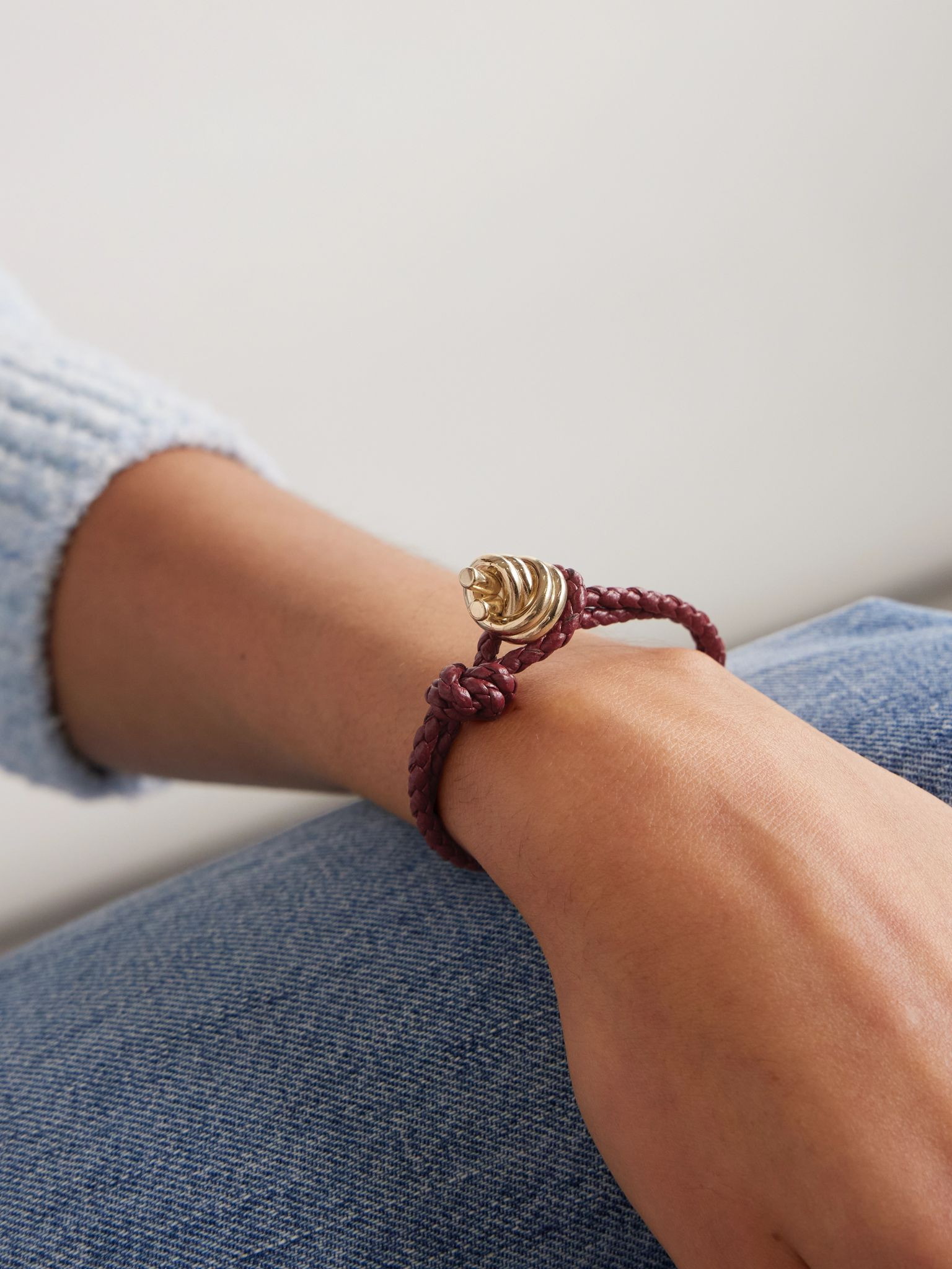 Intrecciato leather and gold-tone bracelet Red - 2